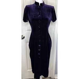 Vtg J Steven's Button Down‎ Shirt Dress Purple Velour Velvet Lolita Goth Sz 8P